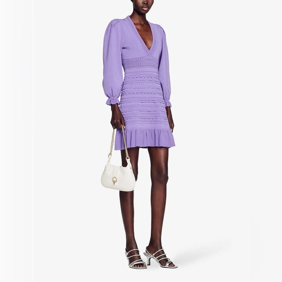 Sandro Purple Pointelle Knit Mini Dress sz 38 - Picture 4 of 15